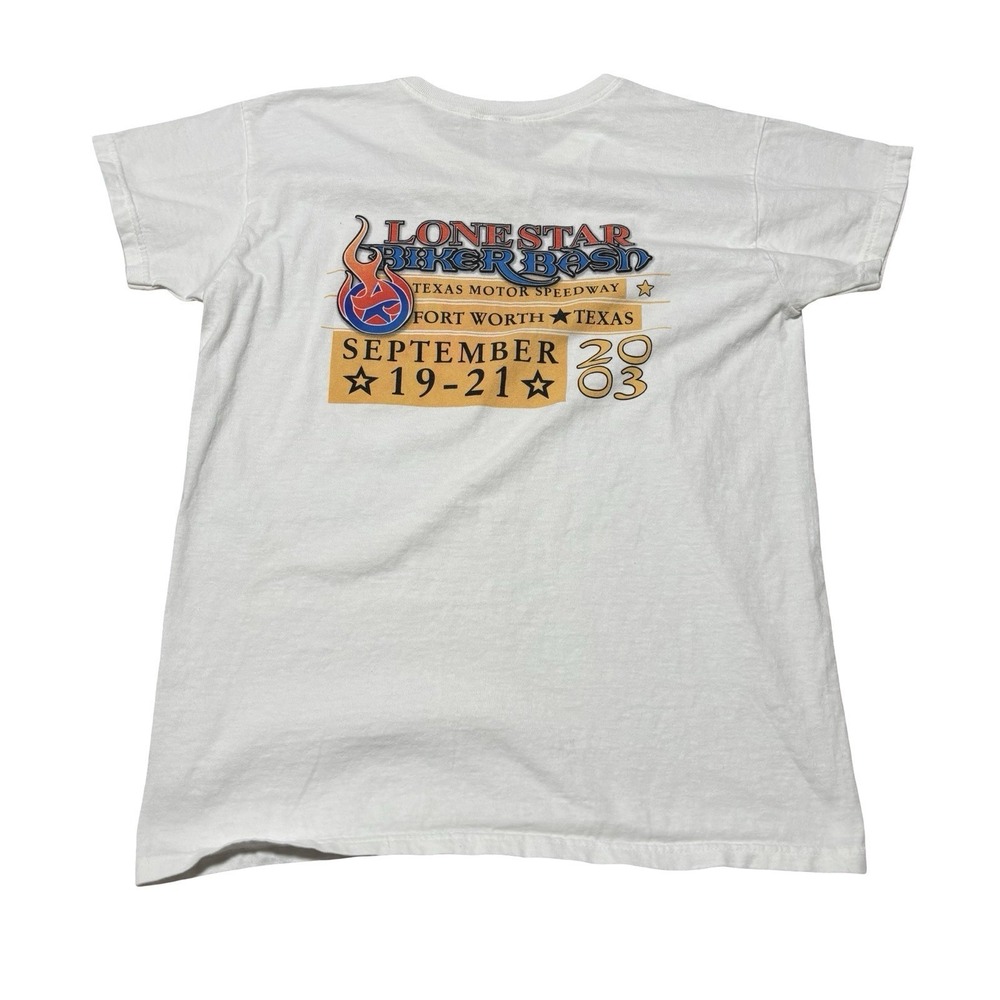 VTG Y2K‎ Lone Star Biker Bash Biker Fire Flame T Shirt V Neck Size M 19 x 25